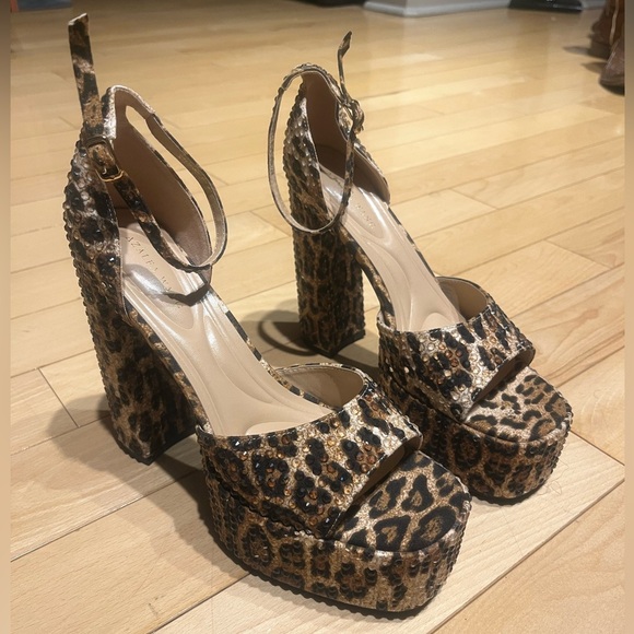 NWT Azalea Wang Leopard Wilmore Rhinestone Platform Heel - Picture 4 of 12